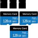 3 Pack 128 GB Micro Memory Card with Adapter, TF Card Class 10, Mini Memory Card for Camera/Smartphone/Tablet/Drone (Blue 128GB*3)