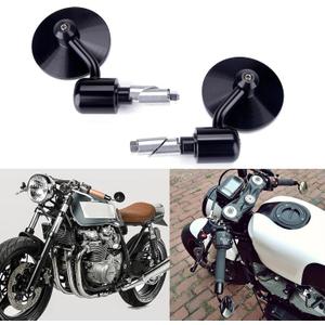 Universal Black Motorcycle Aluminum Rearview Side Mirrors 7/8" Bar End For Cafe Racer Bobber Cruiser Scooter