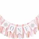 Snowflake One High Chair Banner - Girl's 1st Birthday Party Banner, Winter Wonderland Decorations, Smash Cake Photo Props, Pink