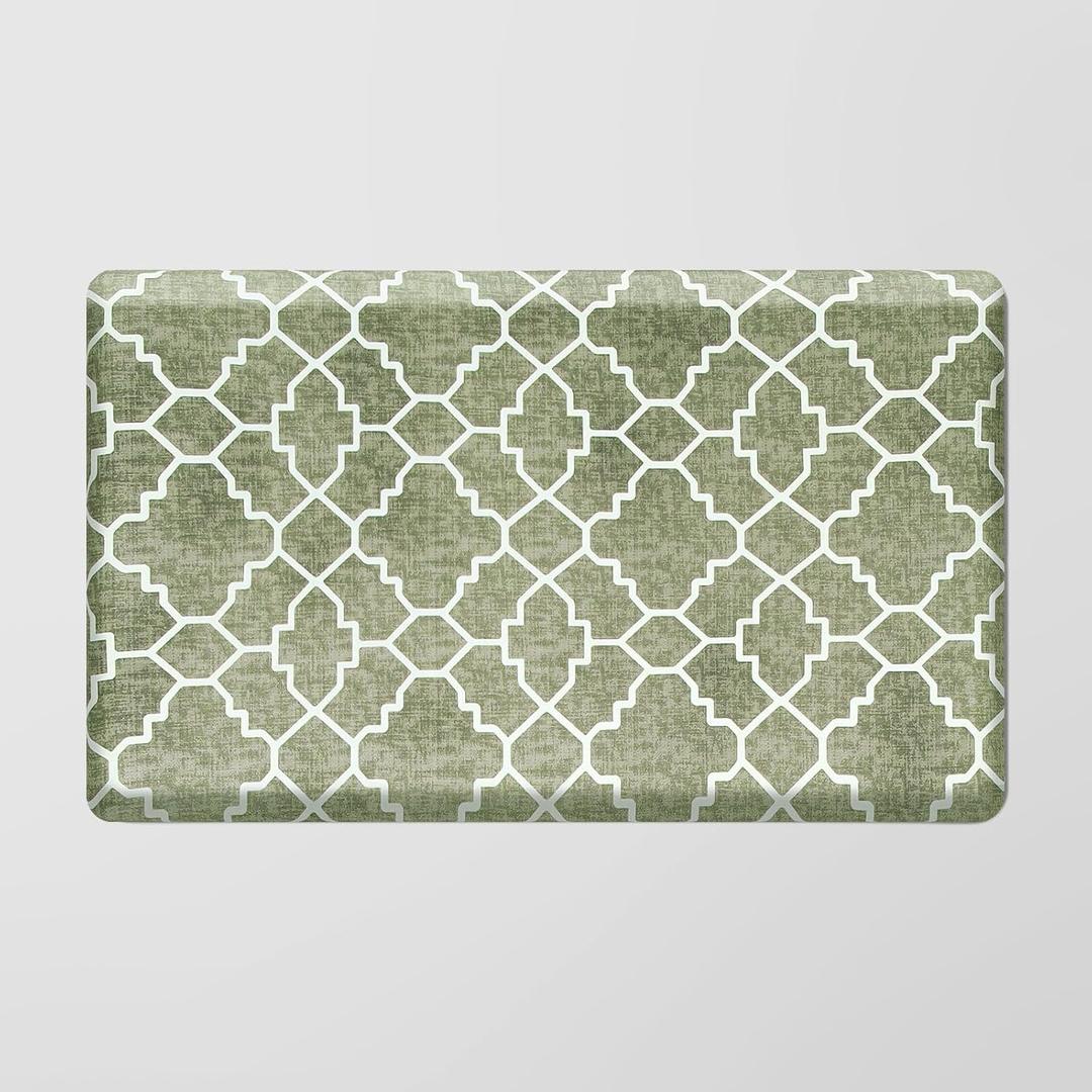 FRESHMINT Trellis Kitchen Mat 0.47" Thick Anti-Fatigue Cushioned Kitchen Mats 17.3"x28" for Floor, Waterproof Non Slip Comfort Standing Mat Kitchen Rug for Kitchen Decor Sink Office, Sage Green
