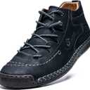 alcubieree Mens Casual Leather Shoes Ankle Chukka Boots Slip On Lightweight Loafers Mid top Walking Driving Shoes for Male (10, Black)