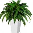 QIANYUN Fake Ferns-1PCS Artificial Ferns for Outdoors-Faux Plants Boston Fern Tall Potted Plant Large for Front Porch Office Home Decor Indoor Outdoor- Including Taper Planter (Green-01)