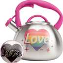 Paris Hilton Whistling Stovetop Tea Kettle, Stainless Steel with Rainbow Love Color Changing Heat Indicator Design, Soft Touch Handle, 2.5-Quart, Love Rainbow