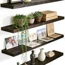 24 Inch Rustic Wood Floating Shelves Farmhouse Wooden Wall Shelves for Bathroom Bedroom Living Room Kitchen Office Set of 4 Brown