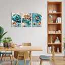 sechars Teal and Brown Wall Decor Turquoise Flower Canvas Art Painting Modern Abstract Floral Picture Artwork Bathroom Decor Framed (Medium)