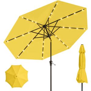 9' Solar LED Patio Umbrella with Tilt & Crank|8 Sturdy Ribs,UV Protection,Outdoor Market Table Umbrella for Deck,Lawn,Pool,Backyard(Yellow)