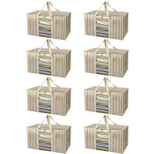 BALEINE 8-Pack Oversized Moving Bags with Reinforced Handles, Heavy-Duty Storage Tote Moving Supplies for Packaging, Camping (Color Stripe, 8-Pack)