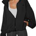 Yousify Womens Waterproof Rain Jackets Lightweight Zip Up Raincoat Outdoor Hiking Hooded Windbreaker with Pocket (X-Small, Black)