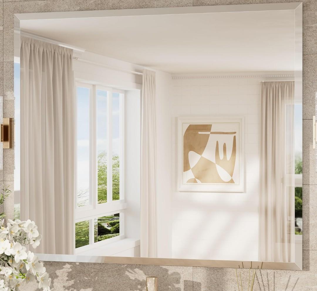 42x36 Beveled Bathroom Mirror Frameless Rectangular, Bathroom Vanity Mirrored with 1" Beveled Edge, Shatterproof Modern Frameless Mirror Rectangle for Living Room, Entryway, Restroom