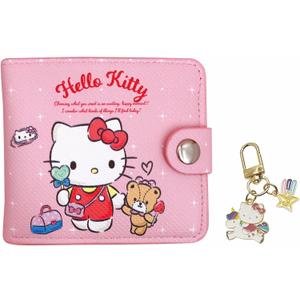 NSRAOIM Cute Small Wallet for Women and Girls, Kawaii Leather Slim Purse Bifold Card Holder Coin Pocket and ID Window, 2Pcs Set