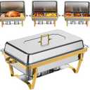 Trivico Chafing Dishes for Buffet 8 Pack(Full 1/2 1/3 Size Pan), 9QT Chafing Dish Buffet Set Stainless Steel Buffet Food Warmers Sets for Catering Events Parties Dinners, Gold and Silver