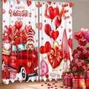 2 Pcs Valentines Day Curtains for Living Room Red Heart Truck Gnome Curtains 52 x 84 Inches Happy Valentines Day Window Drapes Romantic Love Bedroom Window Party Decor