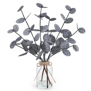 Bessol Artificial Eucalyptus Stems in Glass Vase with Faux Water Halloween Decor, 14 Fake Plants for Home Decor Table Centerpieces Office Bathroom Faux Plants Indoor Black Decorations