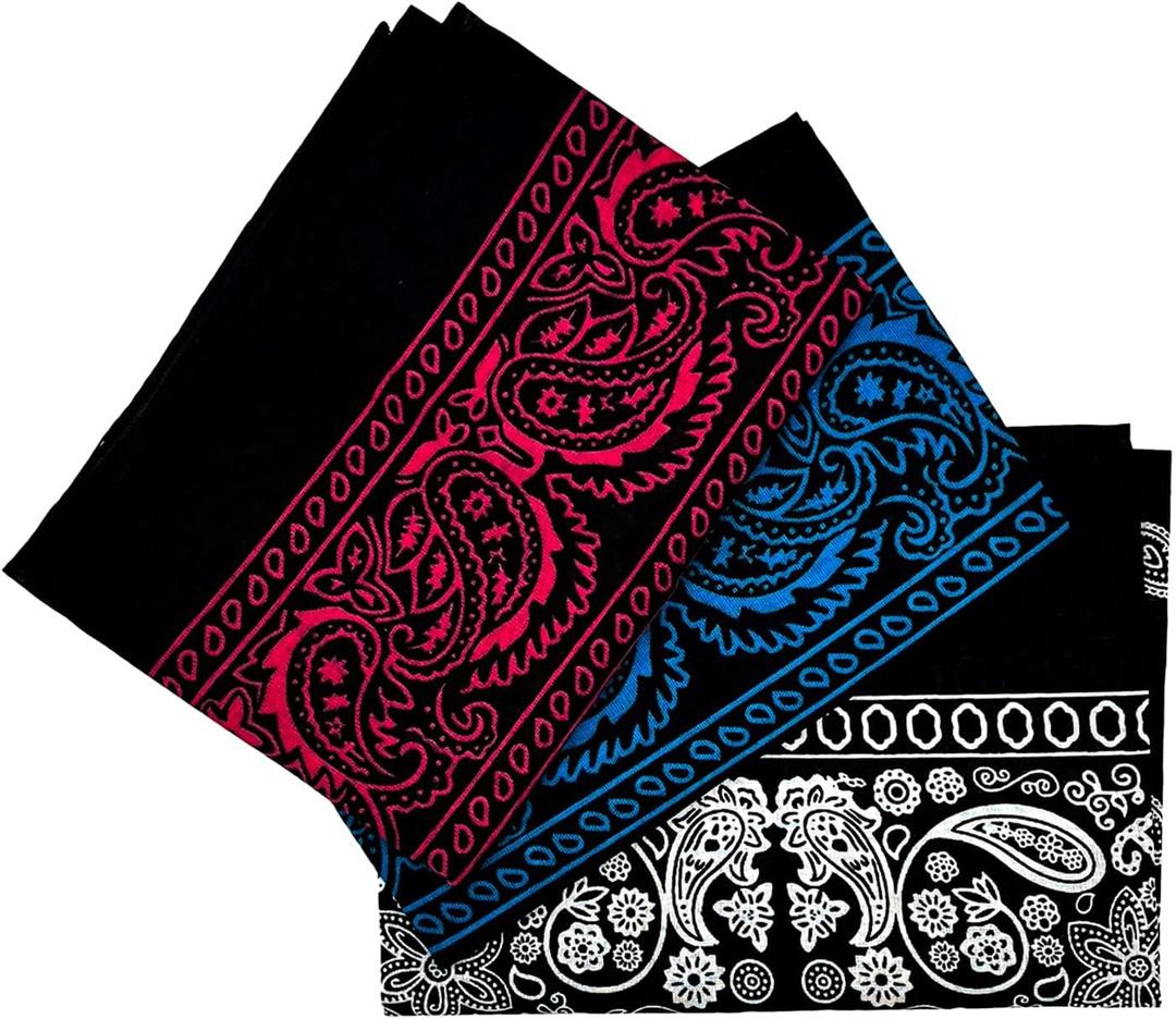 Sosun 22x22 Bandana, Face Mask, Square Scarf, Headwear, Multipacks Made From 100% Cotton (Black, Black/Turquoise/Black/Pink)