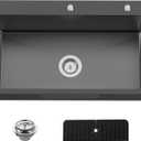 Black 30x18 In Drop In Kitchen Sink-Stainless Steel Topmount Modern Single Bowl Kitchen Sink Come With Silicon Mat,Drain Strainer Set Offer Large Basin And Compatibility With Various Kitchen&Bar Style, 30X18X9 Inches