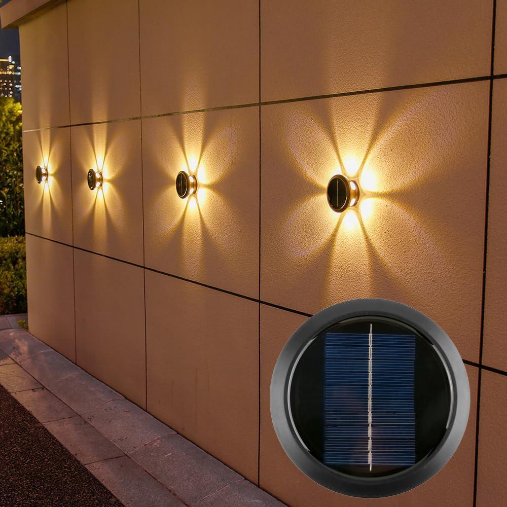 Solar Fence Outdoor lights for porch, 6LEDs Ambiance Lightswall Light, Decorative Light Downlights Dusk to Dawn Wall Light Outdoor IP65 Waterproof for Backyard Walls, Hotels, Staircases 1pc (Warm)