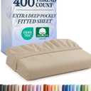 Extra Deep King 400 Thread Count Cotton Fitted Sheet - Hotel Luxury Single Fitted Sheet Only - Easily Fits 18" to 24" Mattress - Soft, Wrinkle Free, Breathable & Comfy Extra Deep Pockets Cream Fitted