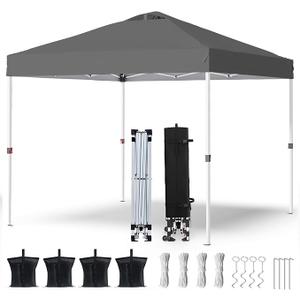 Shades 10x10 Pop Up Canopy with One Push Setup,Heavy Duty Beach Tent with Wheels for Easy Moving, Sun Shelter for Parties,Events, Outdoor Gazebo with 420D Coated Waterproof Grey Fabric