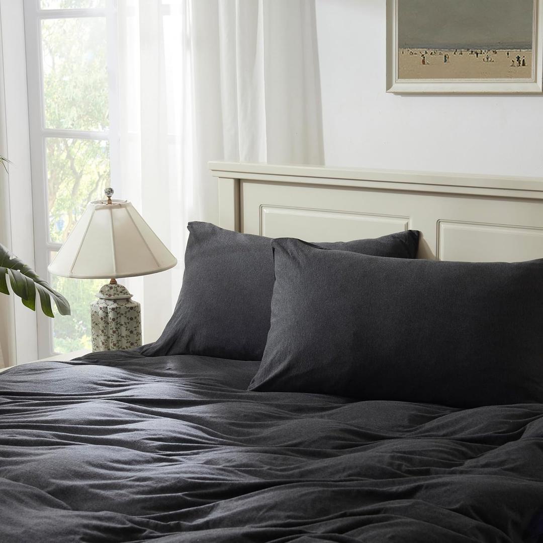 Household 100% Jersey Cotton Pillowcase 20x36-Light Weight, Comfortable, Super Soft Pillow Case with Envelope Closure Set of 2 (Dark Gray, King Size Pillowcase)