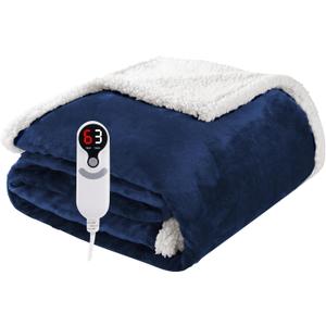 Electric Heated Blanket Throw Size 50"x60", Soft Flannel with Overheat Protection, 9 Adjustable Heat Settings & 10-Hour Auto-Off Timer, Fast Heating for Winter Comfort, for Office & Chair, Navy Blue