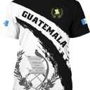 BJU Guatemala Flag T-Shirt Flag Badge Novelty Tee Printed Crewneck Short Sleeve Casual Top Unisex