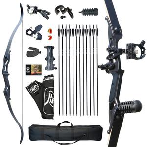 D&Q Recurve Bows for Adults Hunting Black Hunter Longbow Takedown 30-50lbs Bow and Arrow Set Right Handed Archery Archery with Bow Case Stringer Arrow Target Practice (Black 50lbs) 56"