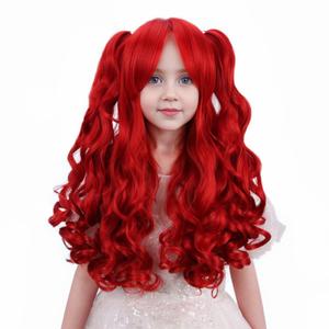 Red Wig for Girls Long Wavy Red Wigs with Ponytails for Kids Child Long Curly Burgundy Wigs Synthetic Daily Party Halloween Wig