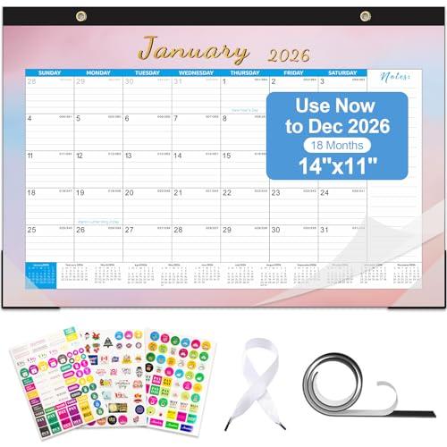 Gannyfer Desk Calendar 2026, Desk/Wall/Fridge 2026 Calendar, Use Now to Dec 2026, Magnetic Calendar for Refrigerator, 14" x 11", 18 Monthly Yearly Small Calendar 2025-2026 for Office, Home or School (3 Stickers)