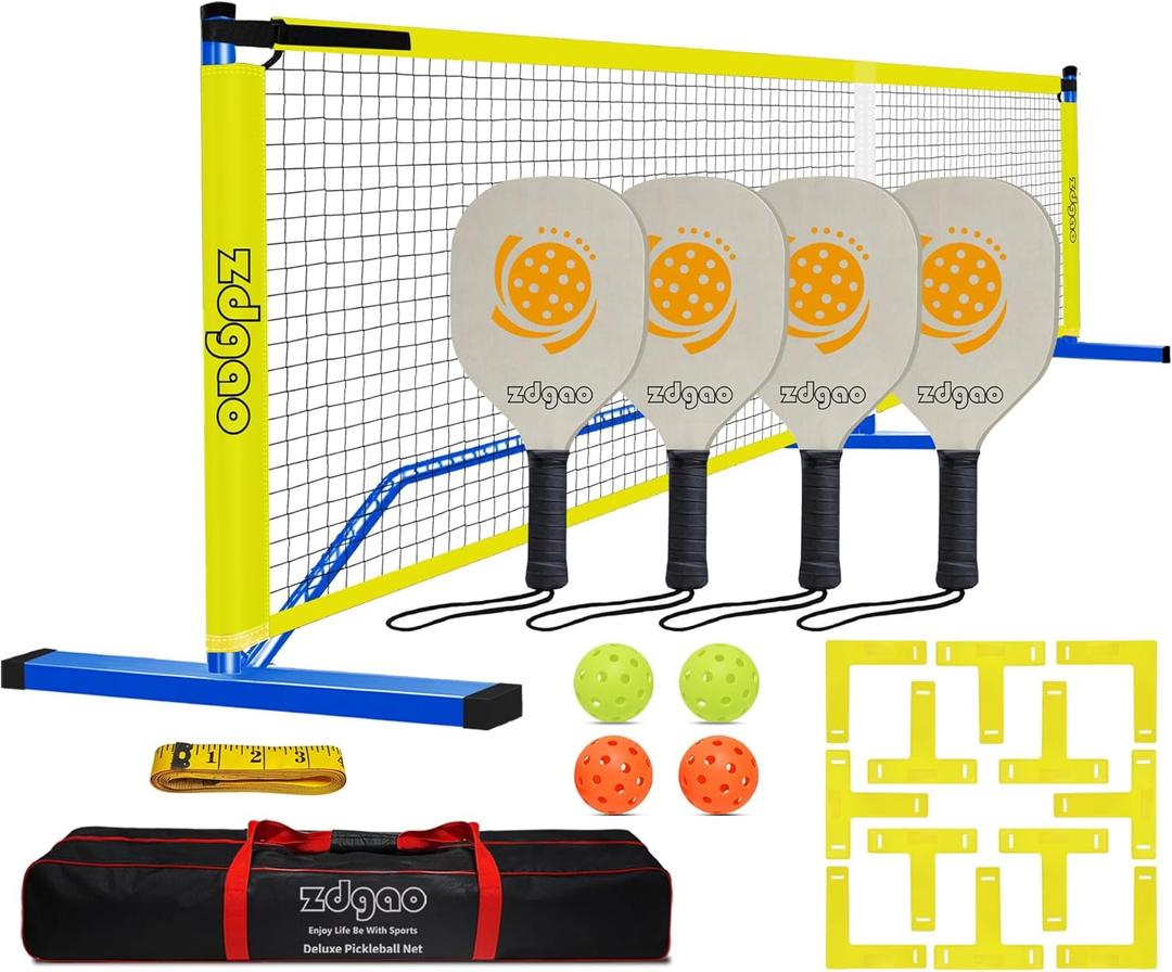 Portable Pickleball Net Set, 22FT Regularion Size Pickle Ball Net with Paddles Set, Outdoor Pickleballs and Carry Bag, Easy Setup for Indoor, Outdoor, Driveway (Blue)