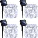 4 Pack Solar Fairy Lights 131.2Ft 400 LED, Twinkle Lights with 8 Modes, Waterproof Silver Wire String Lights for Garden Patio Party Weding Decorations (Cool White)