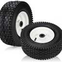13x5.00-6 Lawn Mower Tires with Rim, Natural Rubber Turf Tire 4pr for Golf Carts, Hand Trucks, Wheelbarrows, Riding Lawn Mowers | 3" Centered Hub | Bore ID 3/4" | 400lbs Capacity (2PCS)