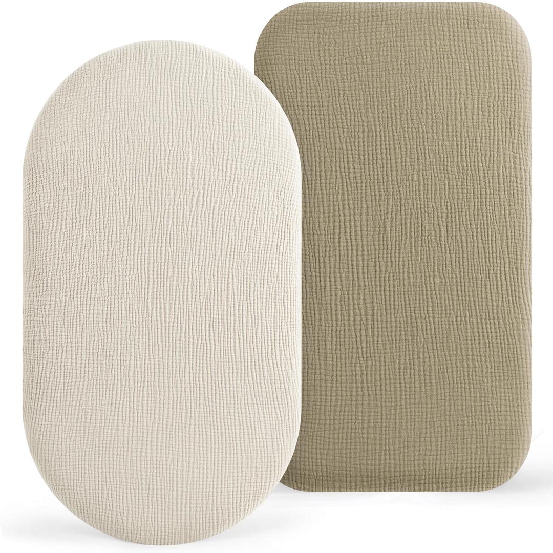 Bearmoss 2-Pack Baby Bassinet Sheets for Girls, Boys-100% Cotton Bassinet Mattress Sheets Compatible with Bassinest Swivel Sleeper, Muslin Bedside Sleeper Rectangle Cradle Pad Sheets 33"x17"
