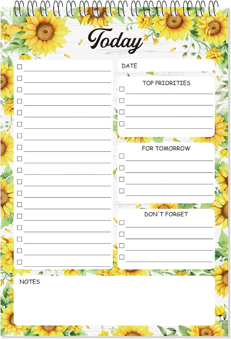 Gueevin Sunflower Notebook to Do List Notepad Gifts for Women Sunflower Lovers Christmas 8.7 x 6 Inch 50 Sheets Spiral Planner Reminder for Desk Accessories Office Supplies