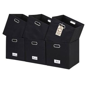 DECOMOMO Black Storage Bins, 11 inch Cube Storage Bin with Labels, Felt Baskets (Cube 11" / 6pcs, Black)
