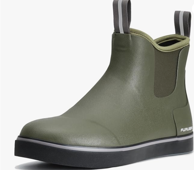 Furuian Men's Deck Boots Fishing Boots Waterproof Rain Boots Ankle Booties Slip On Neoprene Rubber Footwear Chelsea Boots Men botas para hombre for Gardening Fishing Boating Camping Sailing, Size 11.5