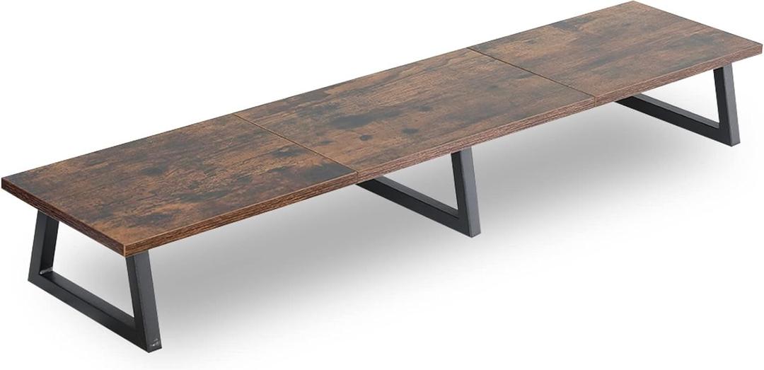 TEAMIX 42 inch Large [Dual] [Monitor] [Riser],Rustic Brown Extra Long TV [Stand Wood & Steel Desktop [Riser] with Storage for [Dual] Screen Office Desk Organization