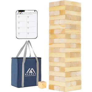 Medium Tumble Tower Games for Kids and Adults 57 Blocks New Zealand Pine Wooden Blocks Stacking to 3FT Family Game for Indoors Outdoors Yard Games for Family