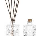 MyGift Small Clear Glass Reed Diffuser Bottles, Vintage Embossed Apothecary Style Flower Bud Vases with Cork Lids, Set of 2
