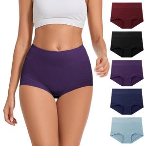 ALLBASE womens Cotton Underwear Ladies High Waisted Full Coverage Stretch Plus Size Postpartum Panties Pack of 5, Multicolor, 3X-Large