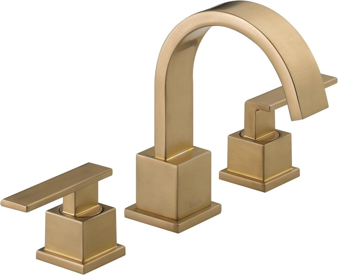 Delta Faucet Vero Widespread Bathroom Faucet 3 Hole, Gold Bathroom Faucet, Bathroom Sink Faucet, 2 Handle Bathroom Faucet, Bath Faucet, Metal Drain Assembly, Champagne Bronze 3553LF-CZ