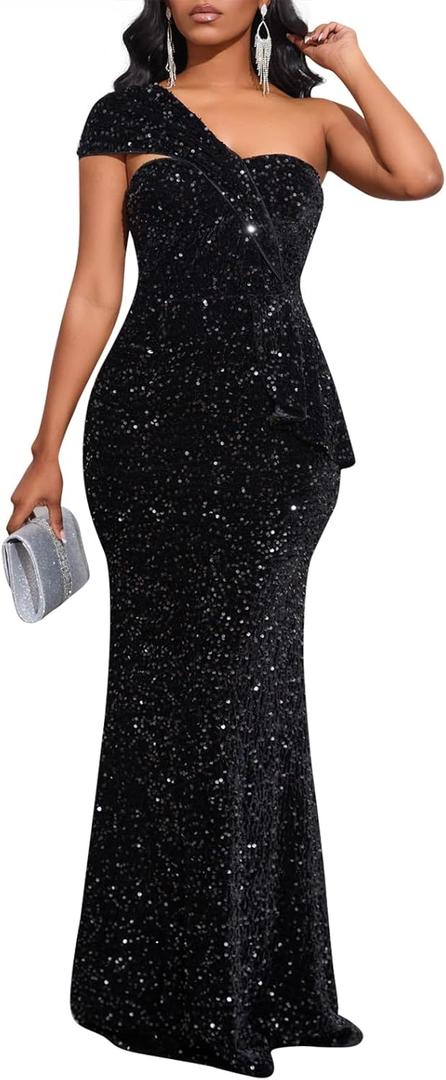Cololura Women Sexy Sequin One Shoulder Mermaid Formal Party Cocktail Gowns Bodycon Evening Maxi Dress (Medium, Black) Cololura Women Sexy Sequin One Shoulder Mermaid Formal Party Cocktail Gowns Bodycon Evening Maxi Dress (Medium, Black)