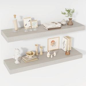 Acovy 40 Inch Floating Shelves, 12" Deep Floating Shelf Wall Mounted, 40" Wall Shelves, Rustic Deep Bookshelf, Extra Deeper & Thicker Display Shelves for Bedroom, Living Room, Gray, Set of 2, 12"Wx40"L-2pcs