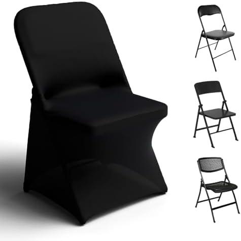 Trlyc Spandex Folding Chair Covers 30 Pcs Universal Fitted Stretchy Dining Chair Slipcovers for Wedding Party Banquet Flat-Front Chair Cover (Black), 26 H x 13.5 L