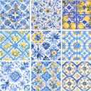 72pcs Mediterranean Luncheon Napkins  3-Ply Paper Napkins with Mixed 9 Amalfi Coast Designs, Blue & Yellow Italian Lemon Tile Table Napkins, 13x13 inch for Dining & Party Dcor