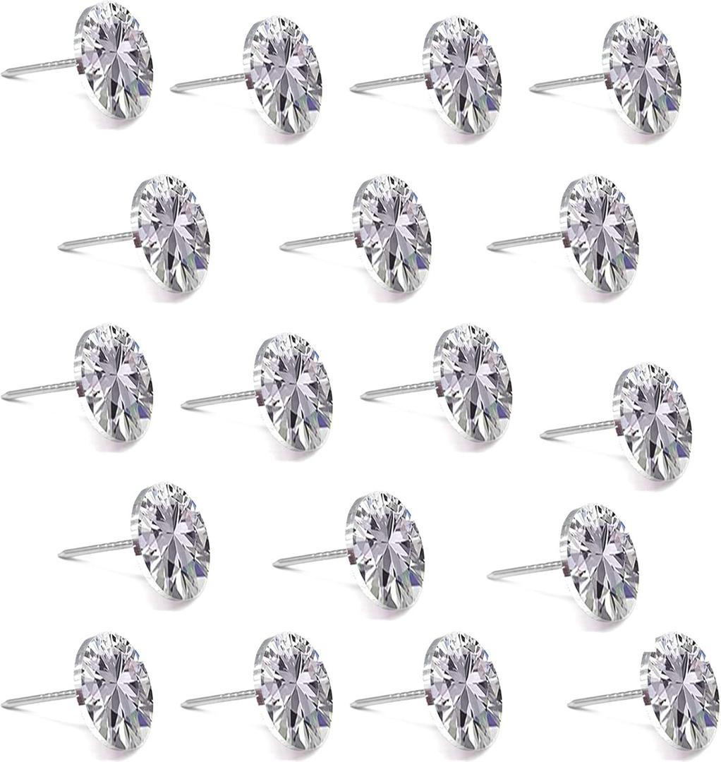 30Pcs 25mm Crystal Upholstery Buttons Big Size Crystal Upholstery Tacks Clear Crystal Head Nails Decorative Diamond Buttons for Sewing Sofa Bed Headboard DIY Decor
