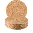 Round Woven Placemats 12 inch Set of 10 - Boho Rattan Placemats Natural Water Hyacinth Placemat, Farmhouse Weave Place Mats, Rustic Braided Wicker Table Mats for Dining Table,Home,Wedding