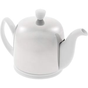 Salam Luxury French Tea Pot - Porcelain Teapot with Stainless Steel Cover, Ceramic Tea Kettle for Loose Tea, Removable Infuser, 4 Cup Capacity, 24oz - White