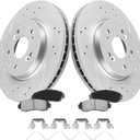 MOTOREVO Front Geomet Coated Brake Kit for CR-V 2007-2016 (2012-2016 AWD Only) High-Carbon Alloy Drilled & Slotted Vented Rotors & Ceramic Brake Pads [ 2012-2016 NOT for FWD ] [ 2007-2011 All Models ]