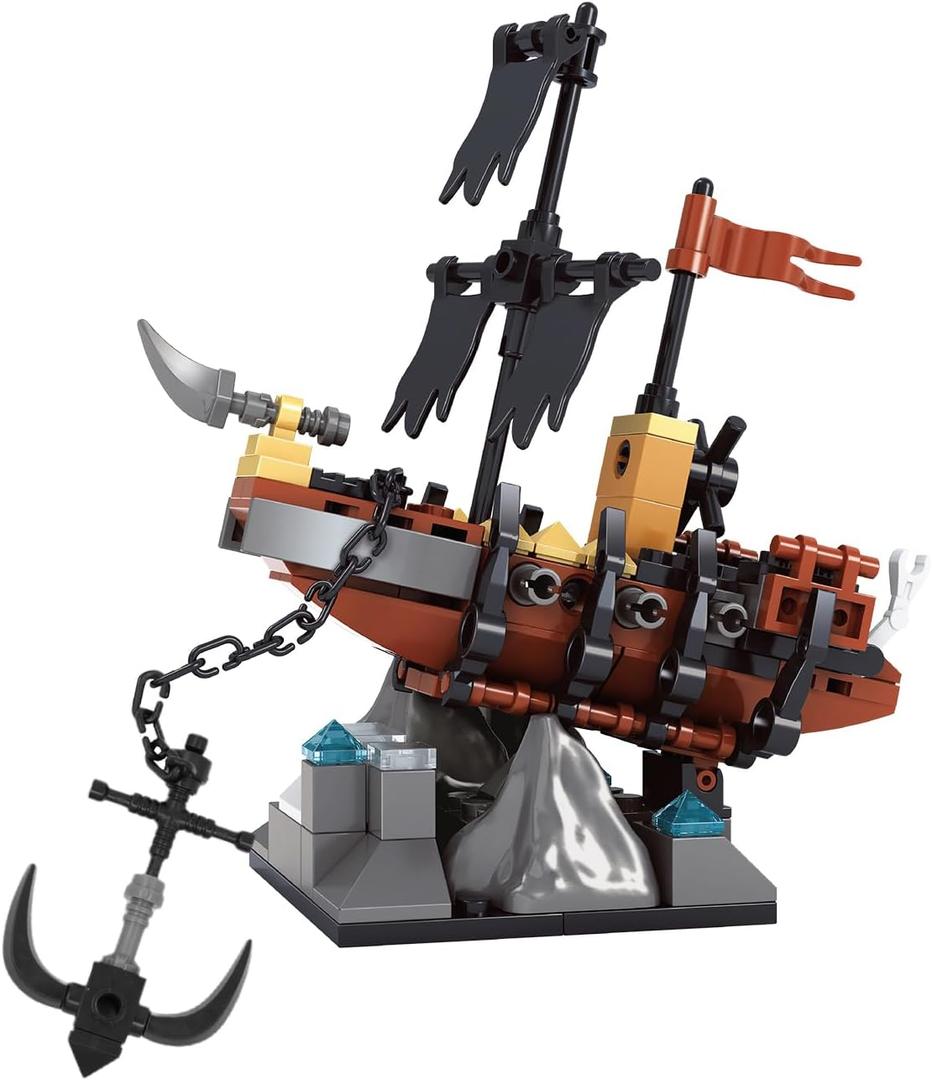 Tiny Pirate Ship Building Set, 154 PCS Mini Sailboat Model, Easy-to-Build Construction Toy for Kids Age 6+, Creative Gift for Pirate Ship Fans (Compatible with Major Brand Bricks)