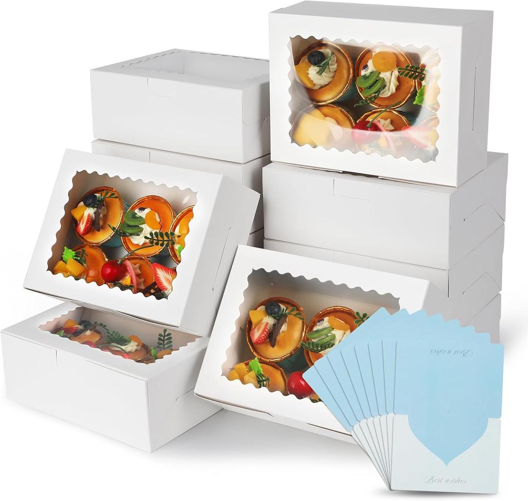 12pcs Mini Window Cookie Boxes, 8x6x3 Inches, Yellow, Collapsible, Food Grade Paper, 2.25L Capacity, Perfect for Cookies, Cake, Pastries, Muffins, Donuts, Cupcakes, Bread, Take-Out